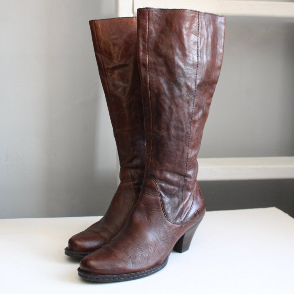 BORN Women's Brown Leather High-Riding Knee-High Boots Size 9.5 - Picture 2 of 10